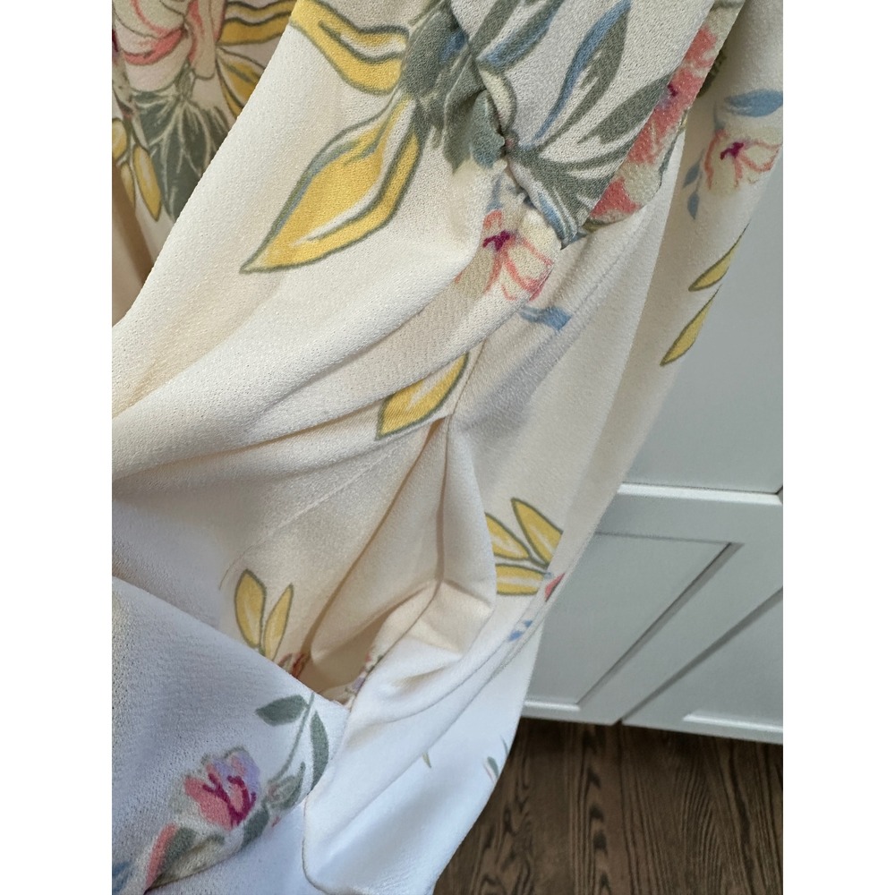 Eyeshadow Floral Print Ruffle Neck Sleeveless Midi Dress Cream XL - Picture 4 of 7